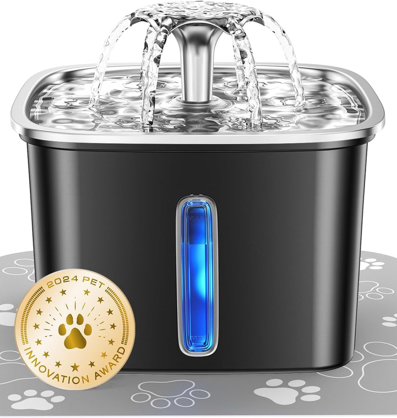 Veken Space Black Stainless Steel Pet Fountain 2.8L