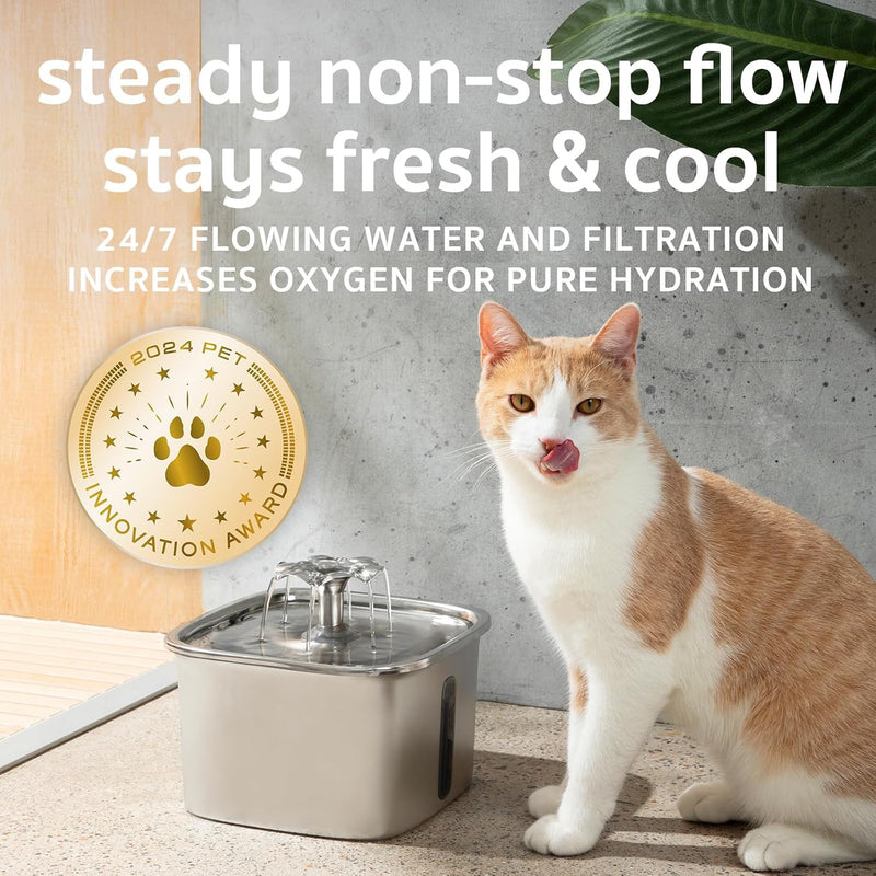 Veken Stainless Steel Automatic Pet Fountain 2.8L