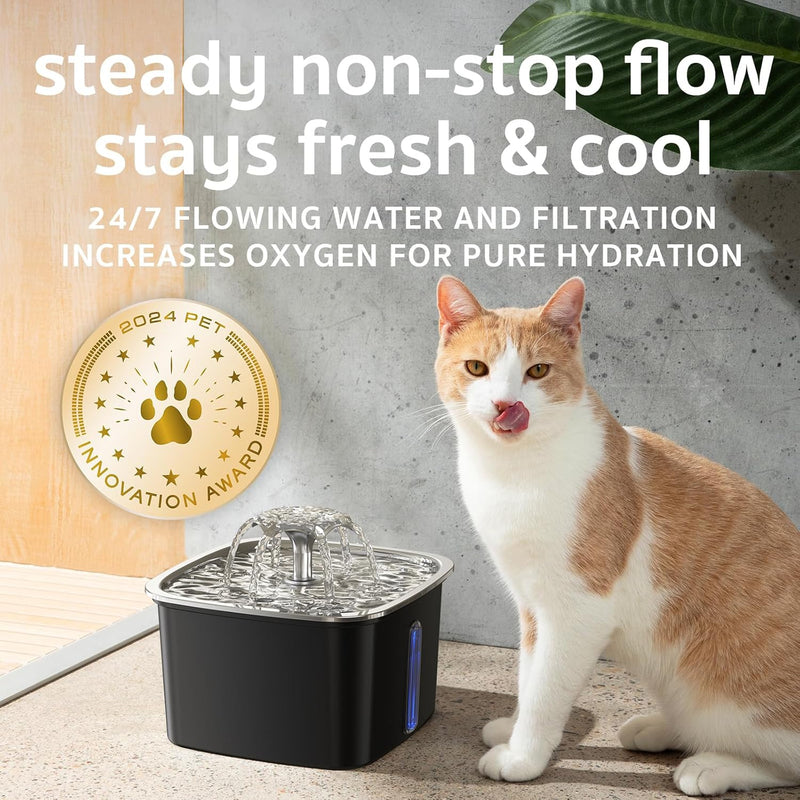 Veken Space Black Stainless Steel Pet Fountain 2.8L